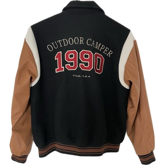 H&M Women’s Baseball Varsity jacket - Black/Brown Oversized XS/S - Picture 3 of 10